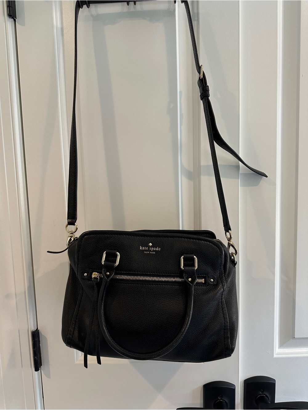 kate spade Black Leather Crossbody Satchel with Gold Hardware